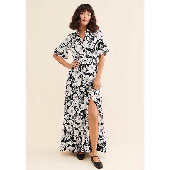 NWT Anthropologie Maeve Printed Short-Sleeve Floral Maxi Shirt Dress XS - Picture 1 of 8